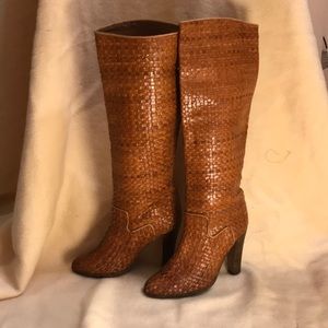 Vintage Italian Woven Leather High Heel Boots